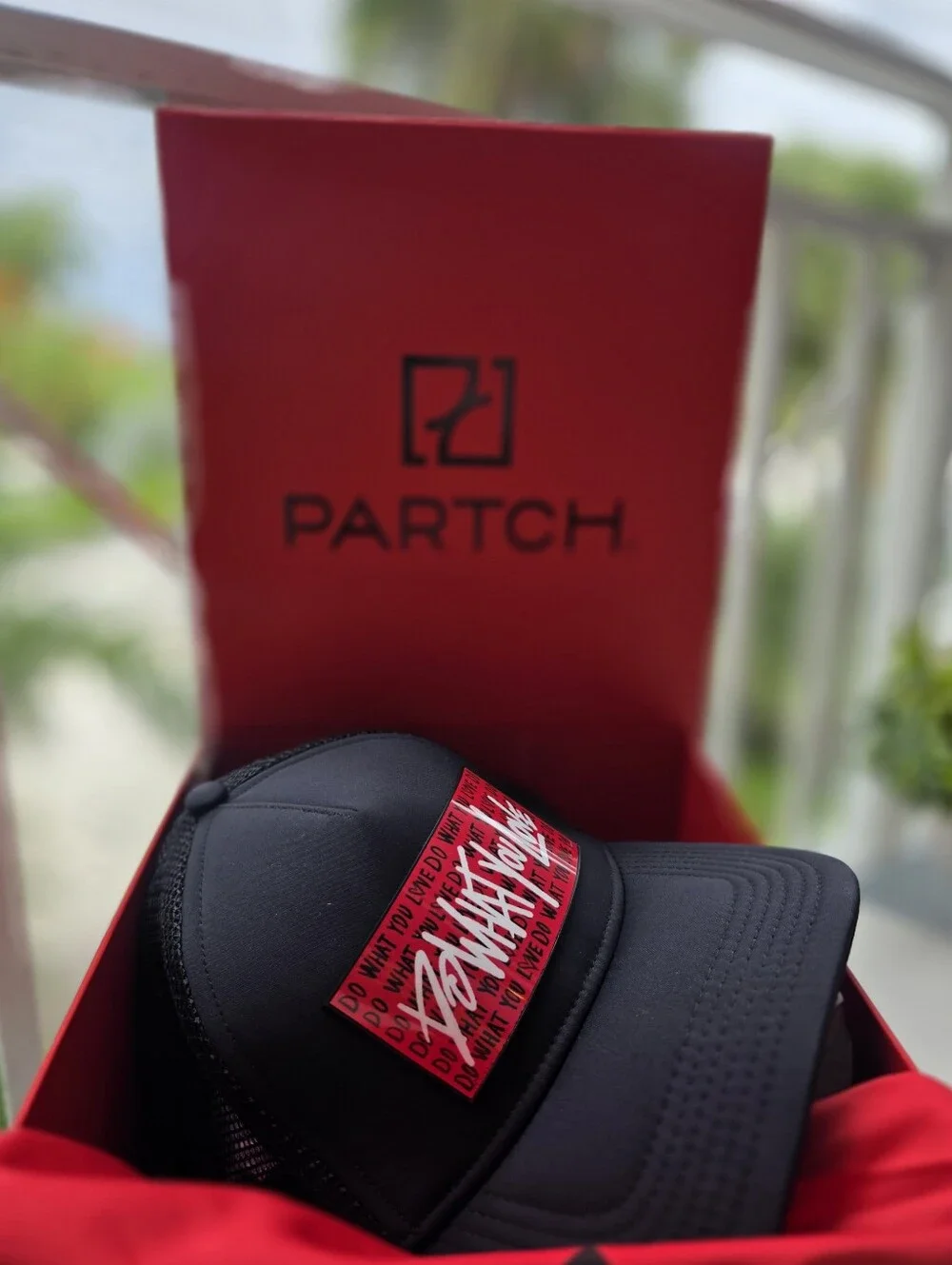 PARTCH - Black & Red Logo Mesh Trucker Hat